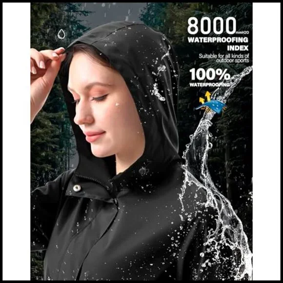 Women's Waterproof Raincoat Hooded Lightweight Packable Outdoor Jacket